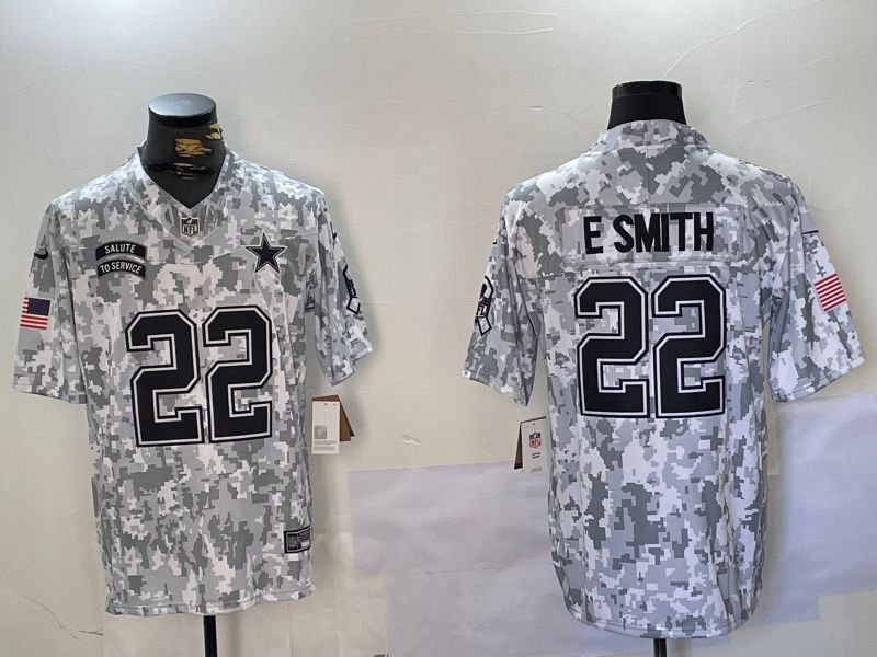 Men Dallas Cowboys #22 E.Smith Nike Arctic Camo 2024 Salute to Service Limited NFL Jersey style 1